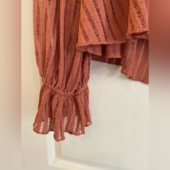 #5 Anthropologie long sleeve sheer striped crop blouse in size large - Picture 5 of 7